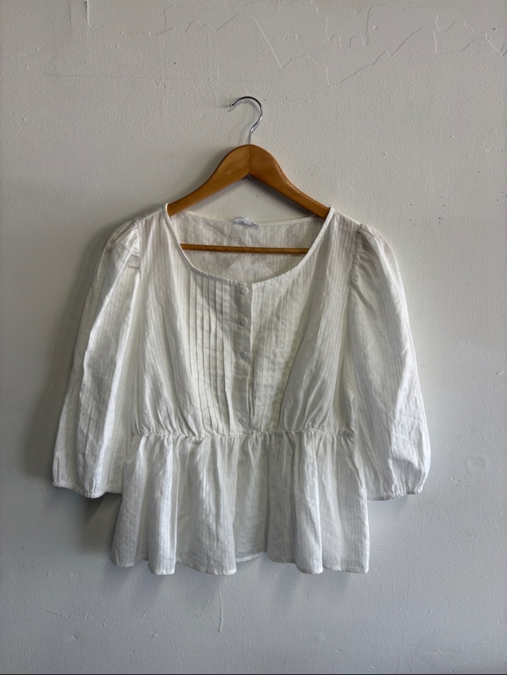 Women's White Button-Front Peplum Blouse 100% Cotton
